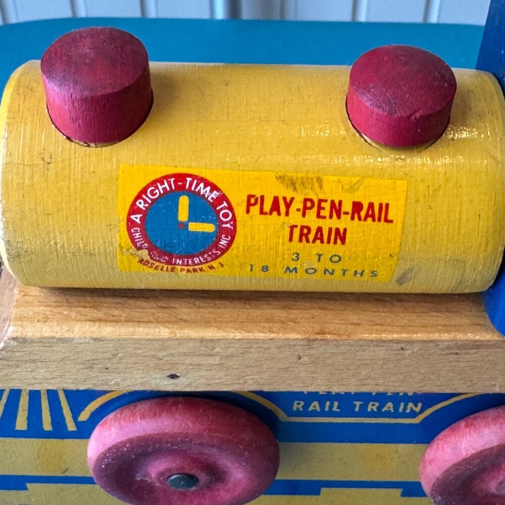 Play-Pen-Rail Train Wooden Toy 3–18 Months Toddler Baby Vintage 50s Collectible - Picture 6 of 13